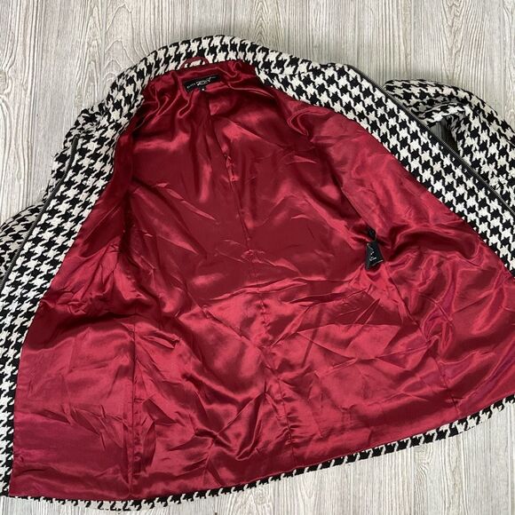 Black Rivet Houndstooth Wool Blend Coat Zip Front Black White Womens Medium - Picture 11 of 13